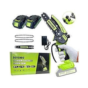 6" Devenbo Mini Cordless Electric Hand Chainsaw w/ 2x 21v Batteries & Accessories $30 + Free Shipping w/ Prime
