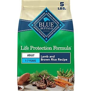 Select Accts: 5-Lb Blue Buffalo Life Protection Formula Adult Dry Dog Food (Lamb & Brown Rice) $5.25 w/ S&S