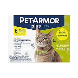 6-Month Supply PETARMOR Plus Flea & Tick Prevention for Cats Over 1.5-lbs $13 + Free Store Pickup
