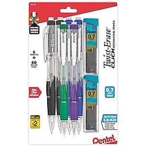 6-Pk Pentel Twist-Erase Click 0.7mm Mechanical Pencils w/ 2 Lead Refills $7.70 w/ S&S