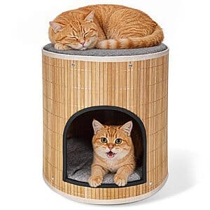 Tneltueb 2-Tier Indoor Handwoven Bamboo Foldable Cat Cave House $18