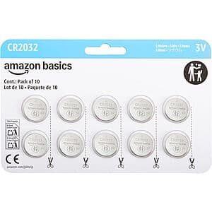 10-Pk Amazon Basics CR2032 3V Lithium Coin Cell Batteries $6.60 w/ S&S