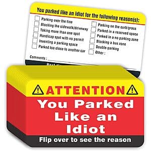 100-Pk 3.5"x2" "You Parked Like an Idiot" Business Cards $6.50
