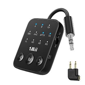 1Mii SafeFly Dot2 5.3 Bluetooth Transmitter Receiver (for TV, Airplane) $13