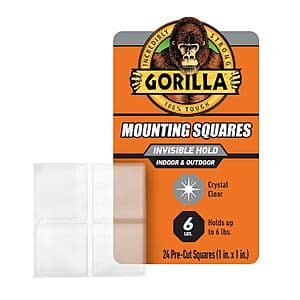 24-Ct Gorilla Invisible Hold 1" Double-Sided Mounting Tape Squares $4.95