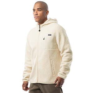 Wrangler men's faux shearling fleece full-zip hoodie in earthy utility style, shown in one of three available colors.