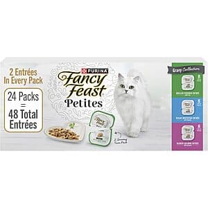 Select Accts: 24pk 2.8oz Fancy Feast Petites Wet Cat Food Variety Pack Tubs $14.05 w/ S&S