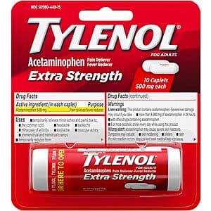 Select Accts: 10-Ct Tylenol 500mg Acetaminophen Pain Reliever Caplets $1.20 & More w/ S&S