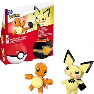 40-Piece Mega Pokemon Pichu & Charmander Building Set w/ 2 Poke Ball Toys $5.40