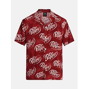 Dr Pepper Men's Graphic Woven Resort Shirt (Maroon, Various Sizes) $6.55