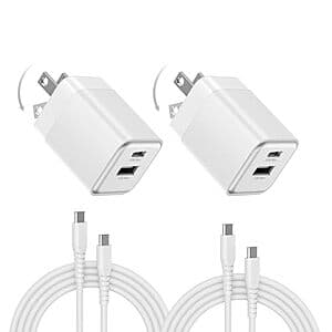 2-Pk wegear 30W Dual-Port GaN USB-C Wall Charger w/ Cables $10 & More