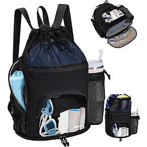 WANDF 21L Mesh Swim Backpack w/ Wet Pocket & Tumbler Side Pocket $9.50