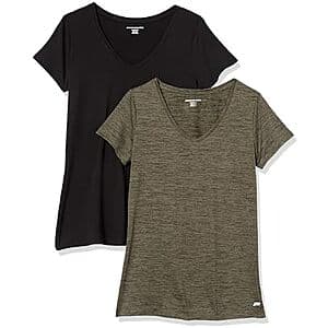2-Pack Amazon Essentials Women's Active Quick Dry Tech Stretch V-Neck T-Shirt $7.15