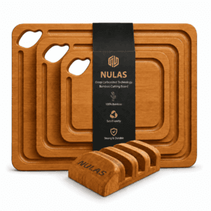 4-Pc NULAS Bamboo Wood Cutting Board Set w/ Holder $20