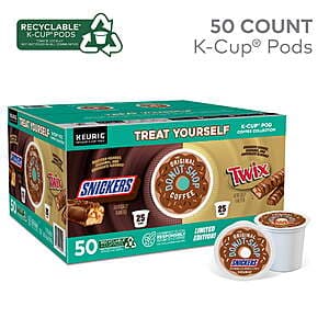 50-Count The Original Donut Shop Snickers and Twix K-Cup Coffee Variety Pack $15