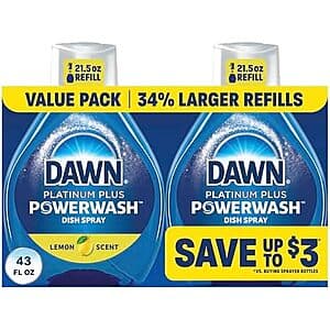 Select Accounts: 2-Pk 21.5-Oz Dawn Powerwash Spray Refill (Lemon) $6.05 w/ S&S
