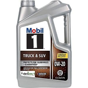 5-Qt Mobil 1 Truck & SUV Full Synthetic Motor Oil (0W-20 or 5W-30) $22.30