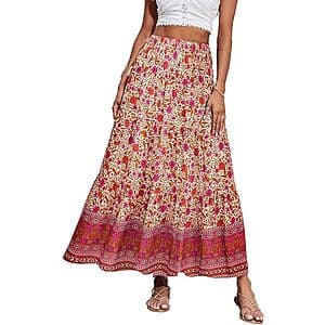 CFLONGE Women's Bohemian High Waist A Line Maxi Long Skirts (Various) $16.50