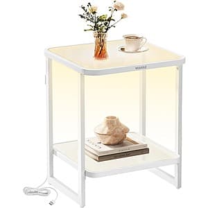 VASAGLE 2-Tier End Table w/ LED Lights (White) $20 + Free Shipping