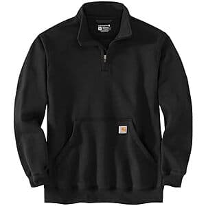 Black Carhartt Men's Marquette 1/4-Zip Mock-Neck Sweatshirt displayed flat.