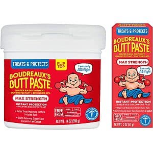 14-Oz Jar + 2-Oz Tube Boudreaux's Butt Paste Maximum Strength Diaper Rash Cream $8.65 w/ Subscribe & Save
