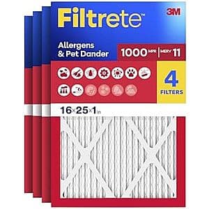 4-Pack Filtrete Allergen Defense Air Filter (16" x 25" x 1", 1000 MPR) $12.90 w/ S&S