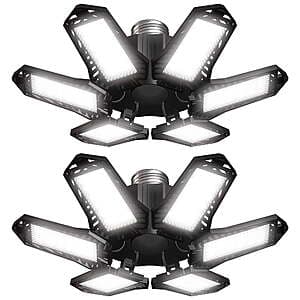 2-Pack 2200 Lumens Sentryse LED Garage 6500K Light Bulbs w/ 6 Adjustable Panels $19