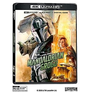 The Mandalorian And Grogu 4K UHD and Blu-ray combo pack featuring Grogu character art on packaging.