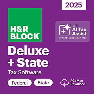 H&R Block 2025 Tax Software: Deluxe + State + 1-Yr Norton VPN $30 (PC/Mac Digital Download)