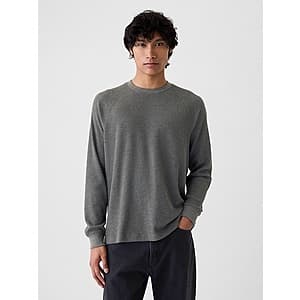 Men's Waffle-Knit Long Sleeve Raglan T-Shirt (Charcoal Heather, limited sizes) $5.40