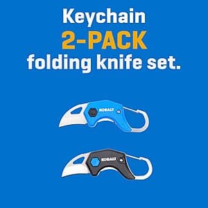 2-Pk 3/4" Kobalt Keychain Folding Carabiner Knife Set $10 + Free Pickup