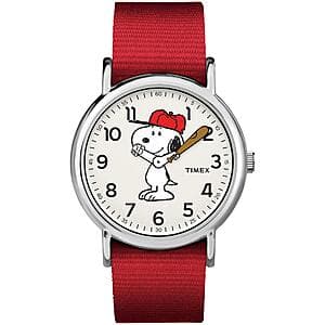Timex x Peanuts Snoopy Men's or Women's 38mm Weekender Watch w/ Red Fabric Strap $35.70 + Free Shipping