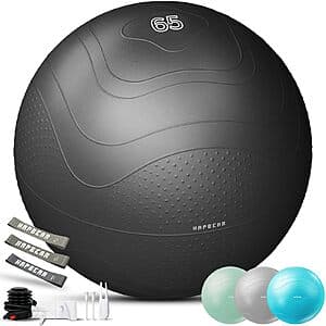 Prime Members: 26" HAPBEAR Anti-Burst Exercise Ball w/ Pump & 3 Resistance Bands $11.40 + Free S&H
