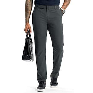 Soothfeel men's classic fit stretch golf pants in various colors, laid flat or on display.