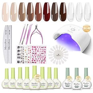 MelodySusie Gel Nail Kit w/ 8 Colors & Rechargeable UV/LED Lamp $8