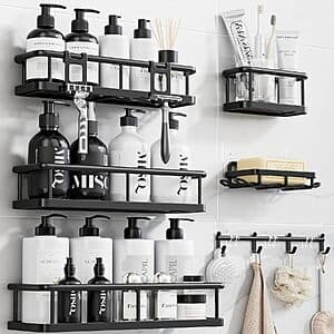 6-Pc Yasonic Shower Caddy Organizers w/ Hooks (Black) $10