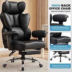COMHOMA Big & Tall Ergonomic Gaming Chair w/ Footrest (Black) $128.80 + Free S&H