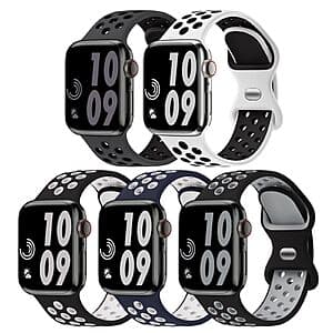 5-pk Honeystraper Two-Tone Sport Bands for Apple Watch (42mm-49mm, black & white) $5