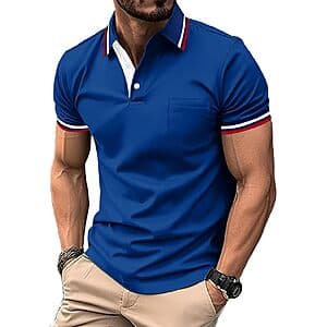 ZITY men's moisture-wicking polo shirt in solid color with pocket detail and performance fabric construction.