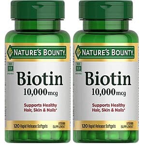 2-Pack 120ct Nature's Bounty Biotin 10,000 mcg Supplement Softgels $10.05 w/ Subscribe & Save