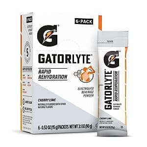 6-Pk 0.52-Oz Gatorlyte Powder (Cherry Lime) 4 for $18.55 w/ S&S