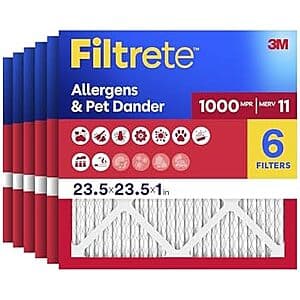 6-Pack 23.5"x23.5"x1" Filtrete MPR 1000 MERV 11 AC Furnace Air Filters $23.60