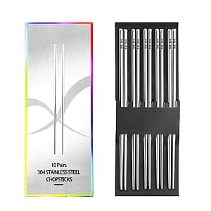 10-Pair Lazycorner 304 Stainless Steel Chopsticks w/ Non-Slip Textured Tips $7.50