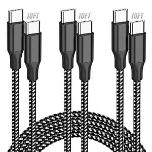 3-Pack 10' Bkayp 60W USB C Charging Cable $4