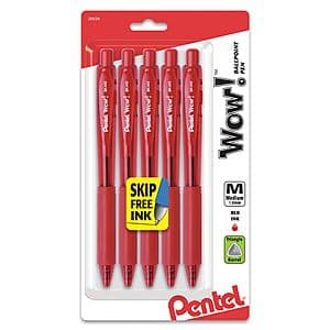 5-Pk Pentel Wow! Retractable Ballpoint Pens (Red Ink, 1.0mm) $1.50 w/ S&S