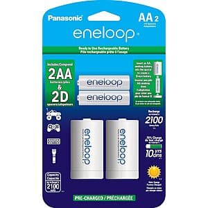 2-Pk Eneloop D Size Battery Adapters AA 2100 Cycle Ni-MH Rechargeable Batteries $5