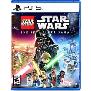 LEGO Star Wars: The Skywalker Saga video game case for PlayStation 5 featuring colorful LEGO Star Wars characters.