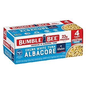 4-Ct 5-Oz Bumble Bee Albacore Tuna in Water: Solid White $4.50 or Chunk White $3.95 w/ Subscribe & Save