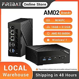 FIREBAT AM02 Mini PC: Ryzen 5 6600H, 16GB RAM, 512GB SSD, Win11 $216.30 + Free S&H
