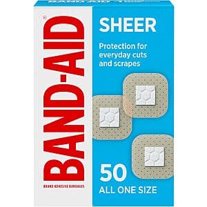 50-Ct BAND-AID Brand Sheer Spots Small Square Bandages $1.85 w/ S&S